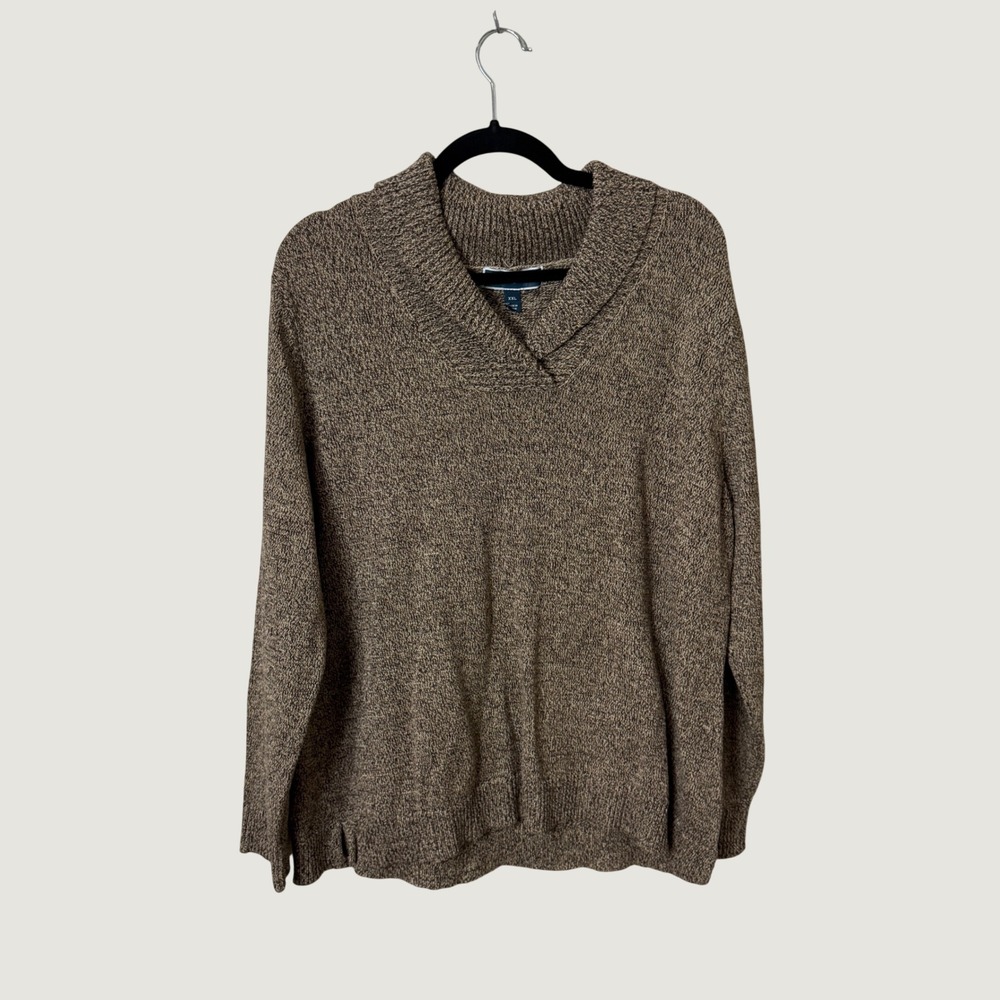 Karen Scott Shawl Pullover Cotton Sweater Brown Marl XXL Preppy Fall Layering